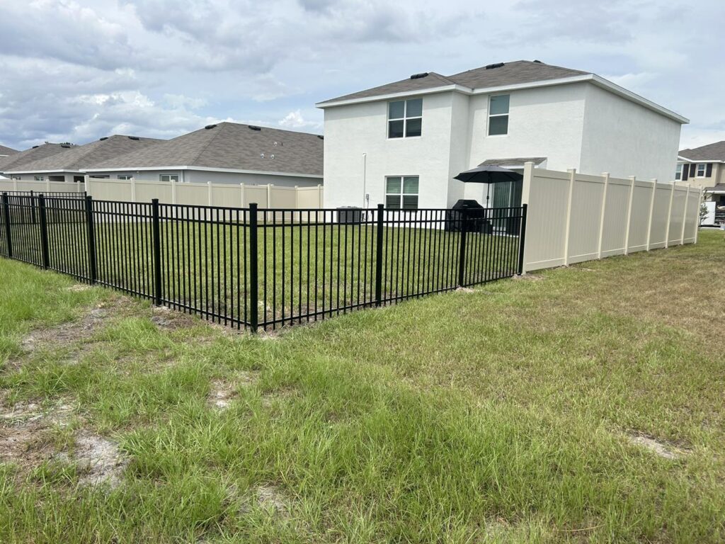 6' H Tan PVC Privacy & 4' H Black Aluminum 3-Rail - Photo 1