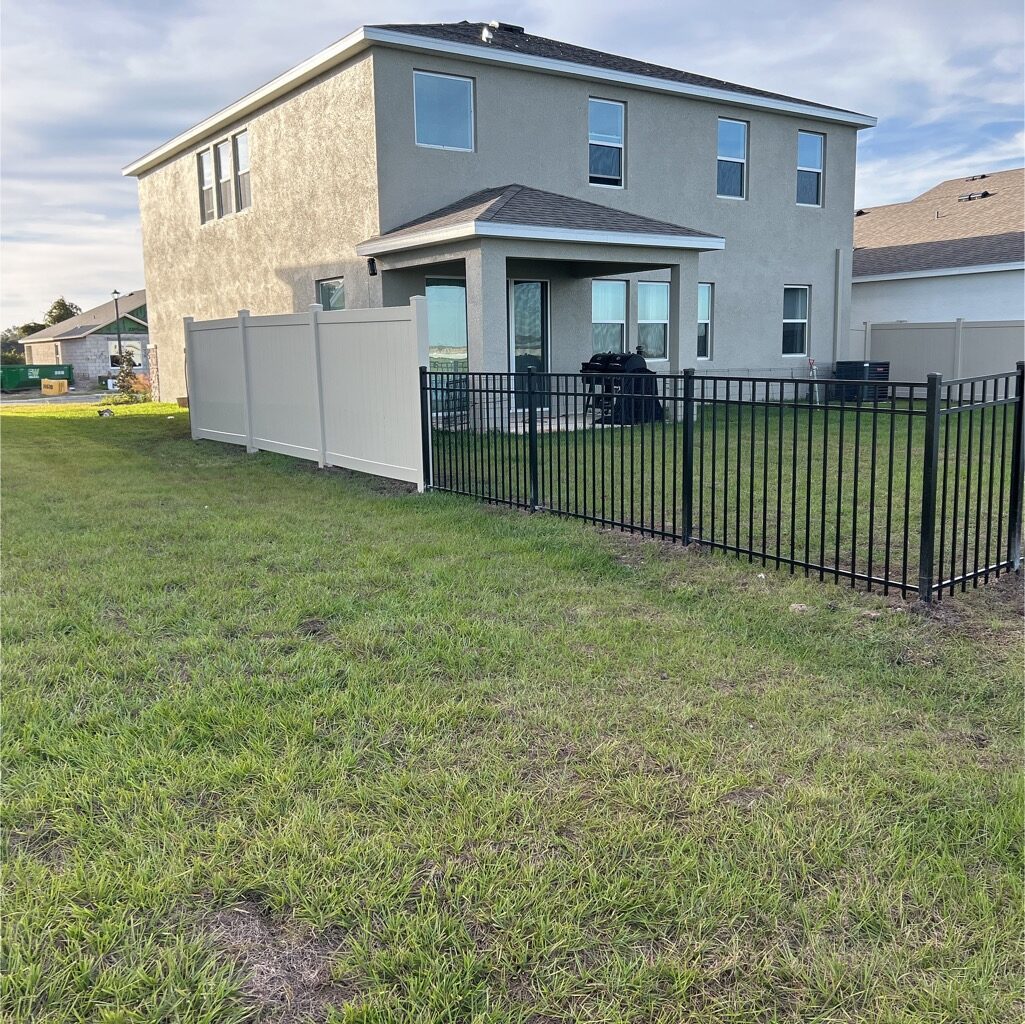 6' H Tan PVC Privacy & 4' H Black Aluminum 3-Rail - Photo 1