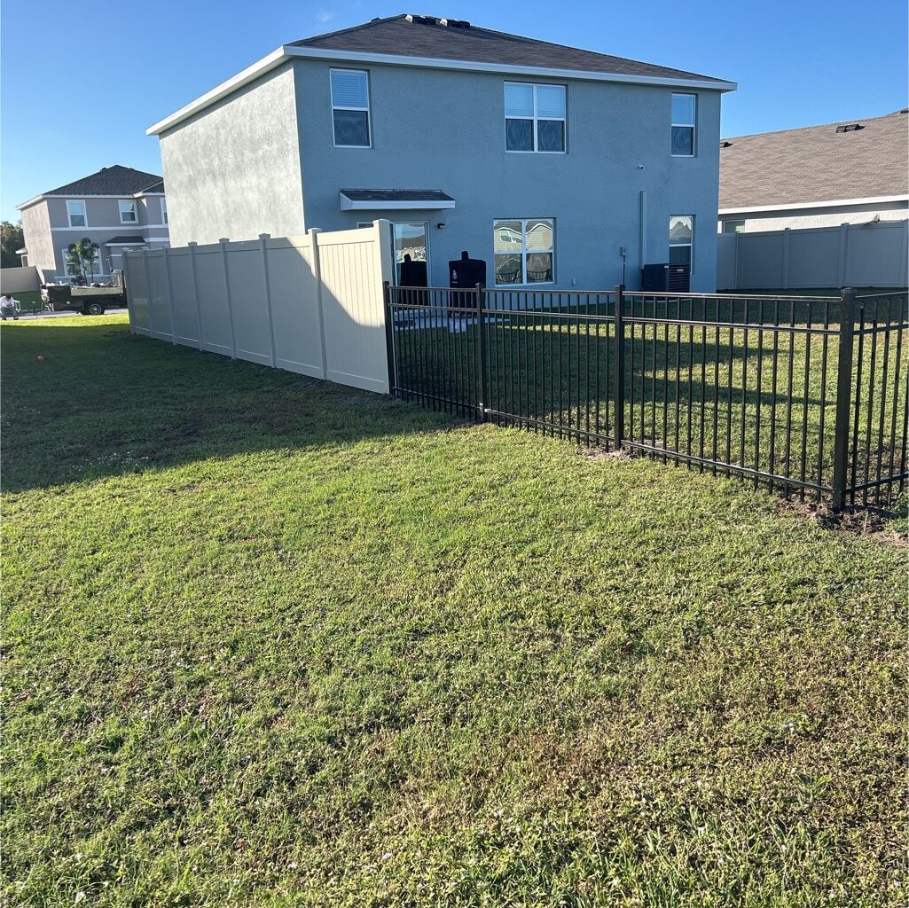 6' H Tan PVC Privacy & 4' H Black Aluminum 3-Rail - Photo 1